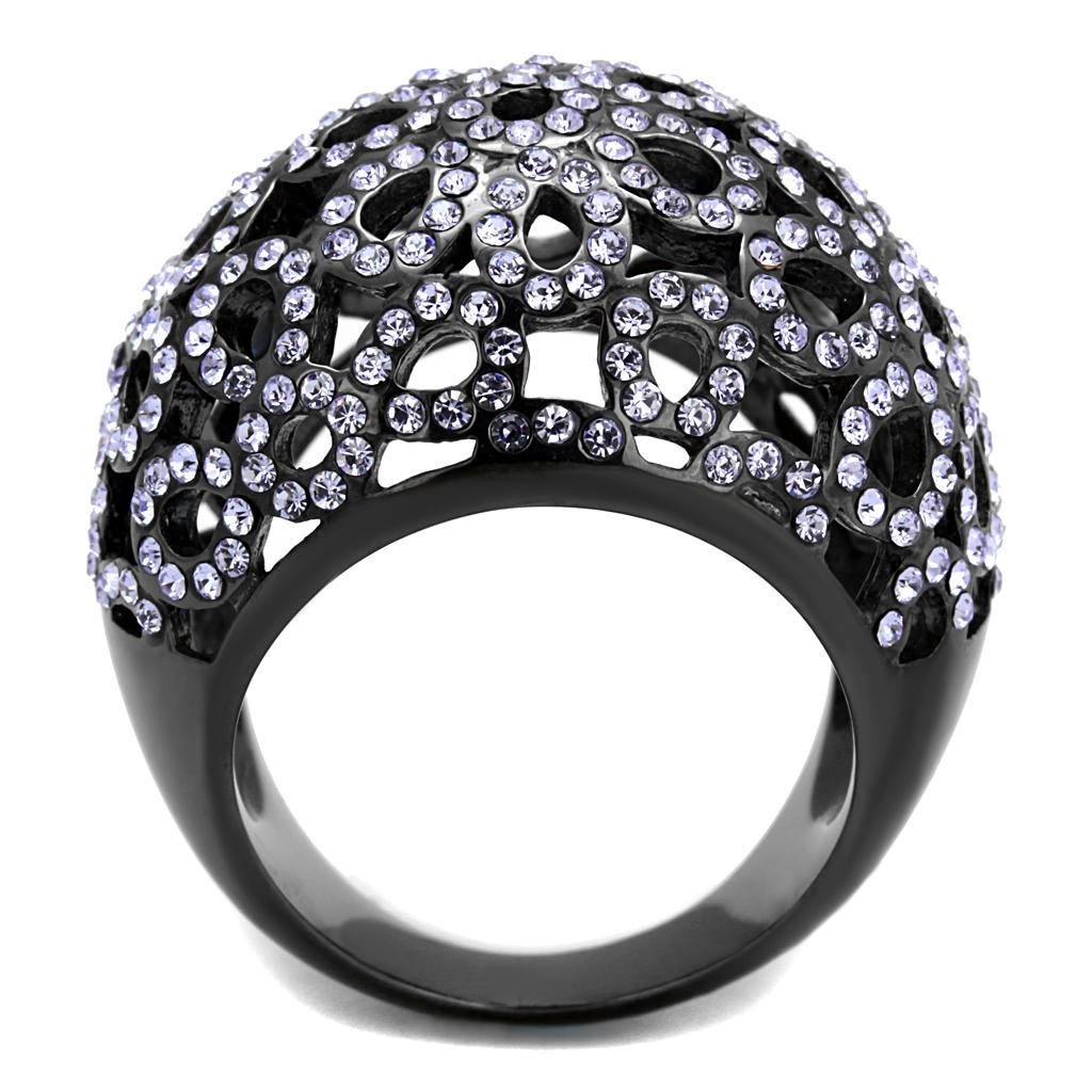 TK2642 - IP Light Black  (IP Gun) Stainless Steel Ring with Top Grade Crystal  in Tanzanite-2