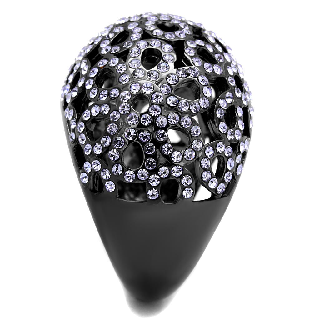 TK2642 - IP Light Black  (IP Gun) Stainless Steel Ring with Top Grade Crystal  in Tanzanite-3
