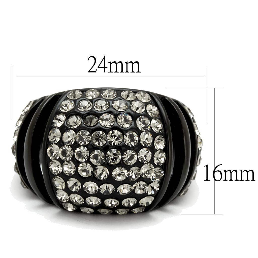 TK2643 - IP Black(Ion Plating) Stainless Steel Ring with Top Grade Crystal  in Hematite-1