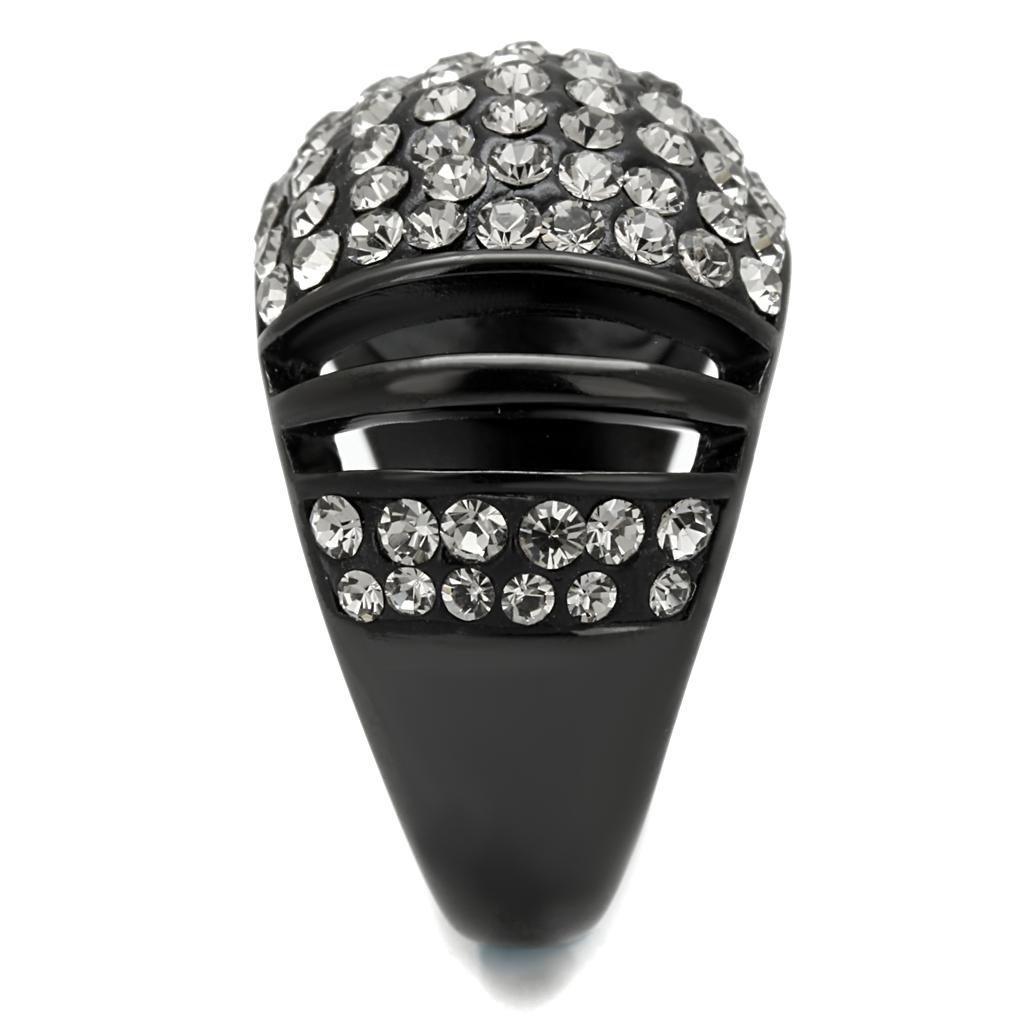 TK2643 - IP Black(Ion Plating) Stainless Steel Ring with Top Grade Crystal  in Hematite-3