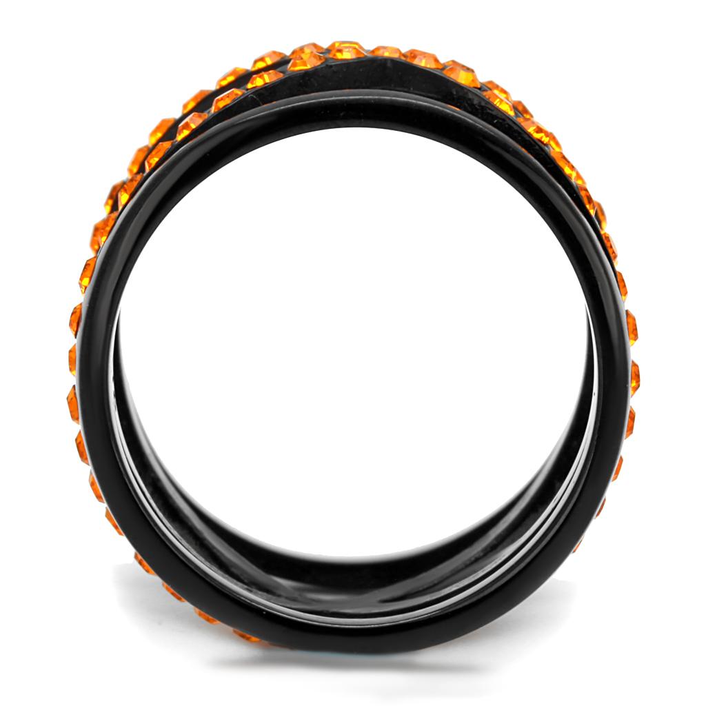 TK2645 - IP Black(Ion Plating) Stainless Steel Ring with Top Grade Crystal  in Orange-2