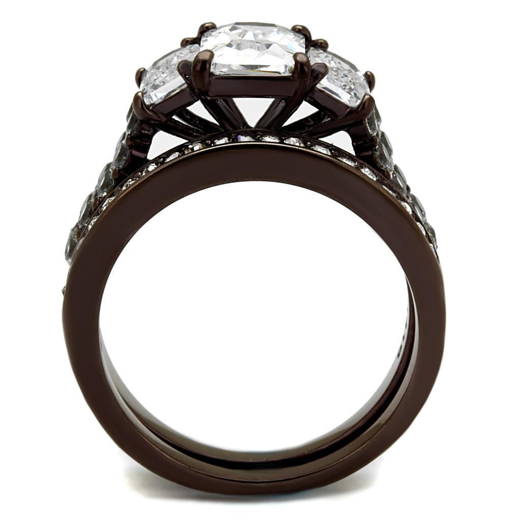 TK2646 - IP Dark Brown (IP coffee) Stainless Steel Ring with AAA Grade CZ  in Clear-2