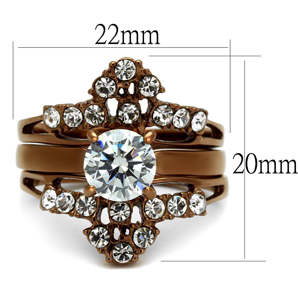 TK2647 - IP Coffee light Stainless Steel Ring with AAA Grade CZ  in Clear-1