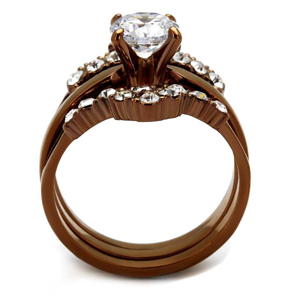 TK2647 - IP Coffee light Stainless Steel Ring with AAA Grade CZ  in Clear-2