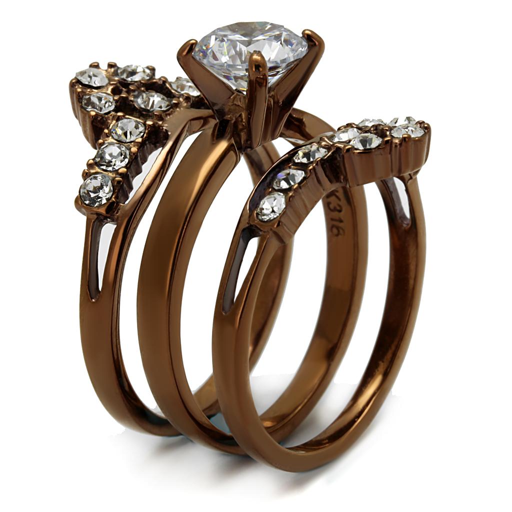 TK2647 - IP Coffee light Stainless Steel Ring with AAA Grade CZ  in Clear-3