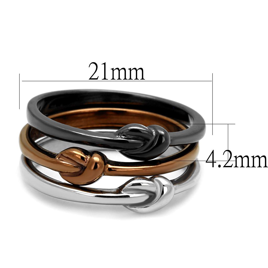 TK2648 - Three Tone (IP Light Coffee & IP Light Black & High Polished) Stainless Steel Ring with No Stone-1