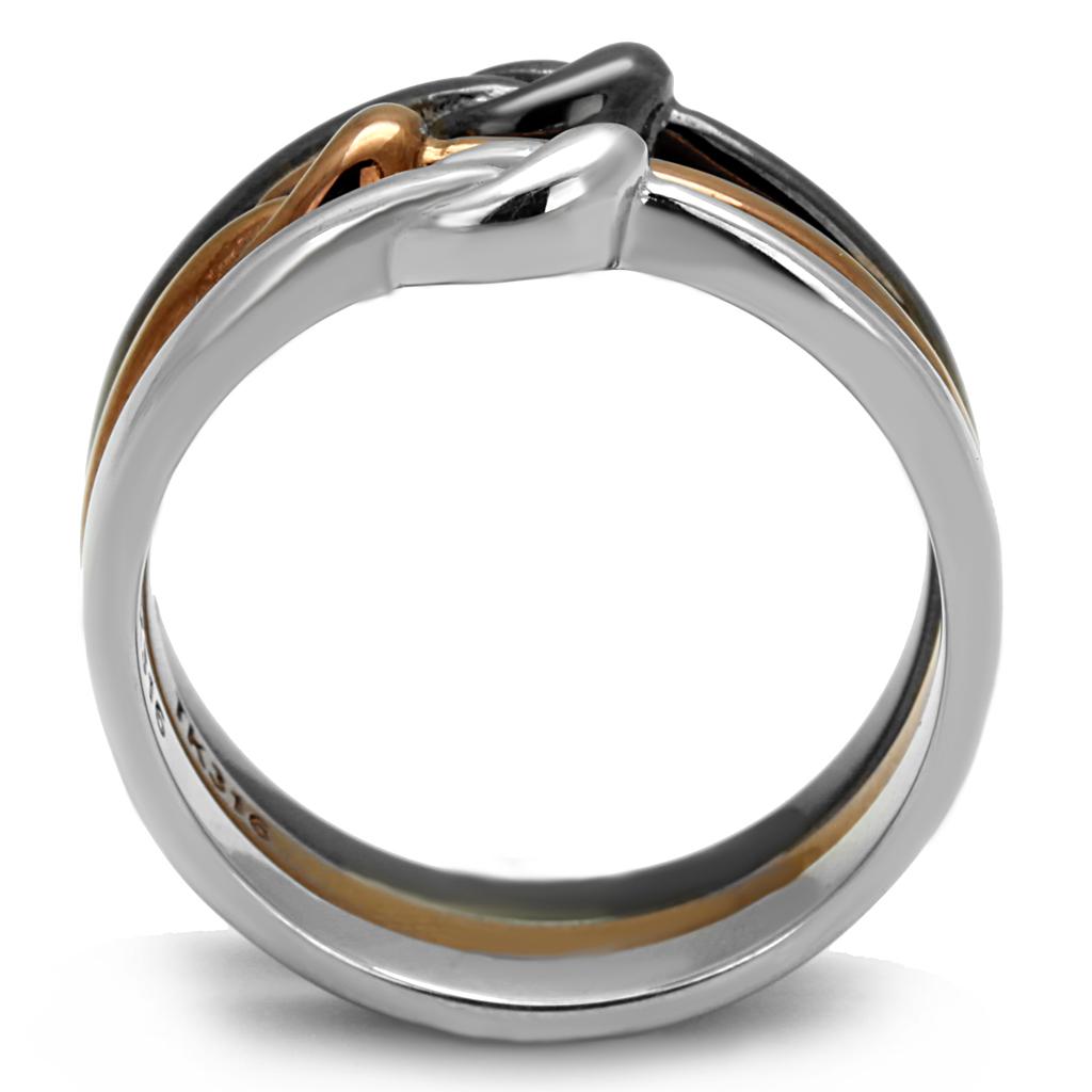 TK2648 - Three Tone (IP Light Coffee & IP Light Black & High Polished) Stainless Steel Ring with No Stone-2