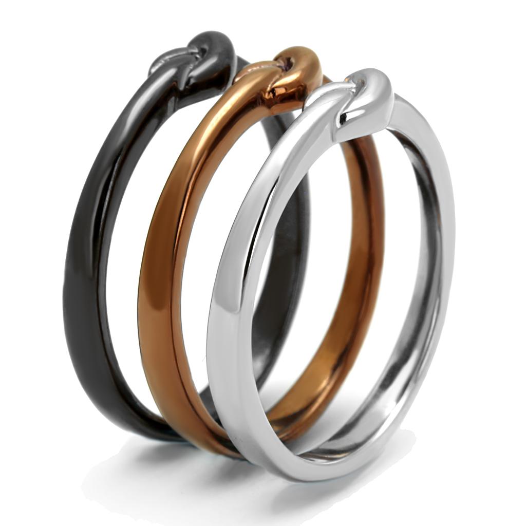 TK2648 - Three Tone (IP Light Coffee & IP Light Black & High Polished) Stainless Steel Ring with No Stone-3