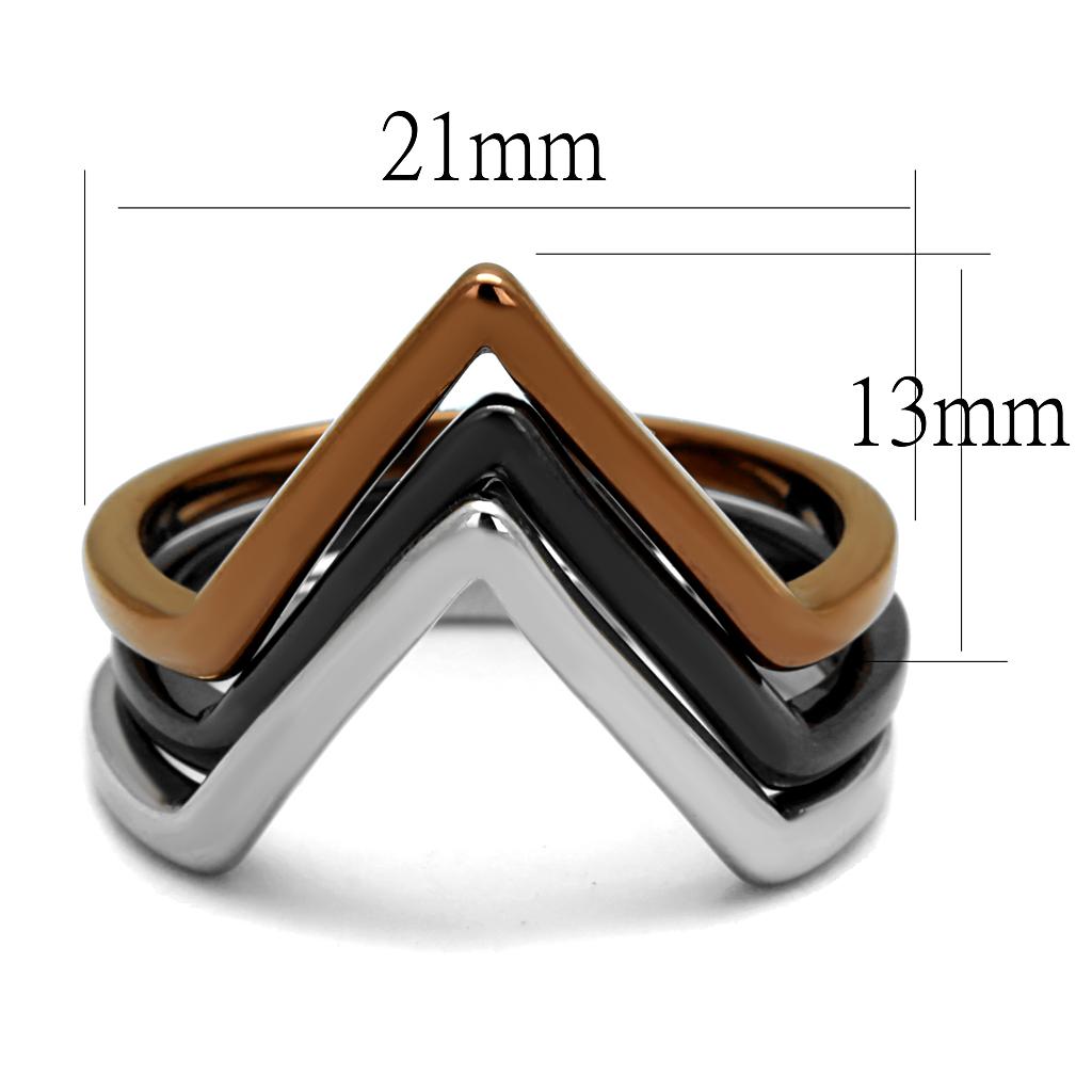 TK2649 - Three Tone (IP Light Coffee & IP Light Black & High Polished) Stainless Steel Ring with No Stone-1