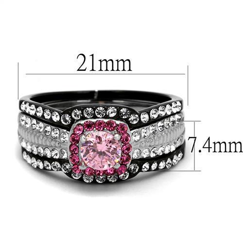 TK2651 - Two-Tone IP Black (Ion Plating) Stainless Steel Ring with AAA Grade CZ  in Light Rose-1