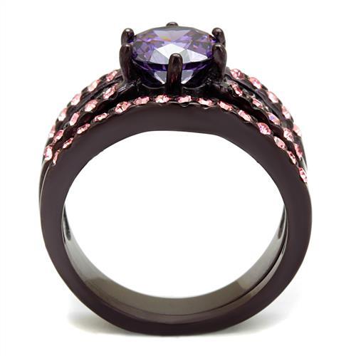 TK2652 - IP Dark Brown (IP coffee) Stainless Steel Ring with AAA Grade CZ  in Amethyst-2