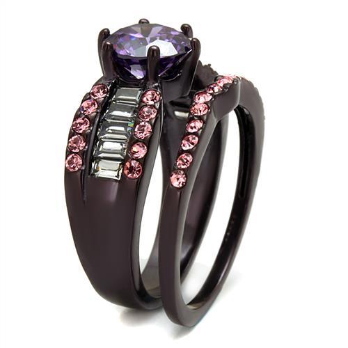 TK2652 - IP Dark Brown (IP coffee) Stainless Steel Ring with AAA Grade CZ  in Amethyst-3