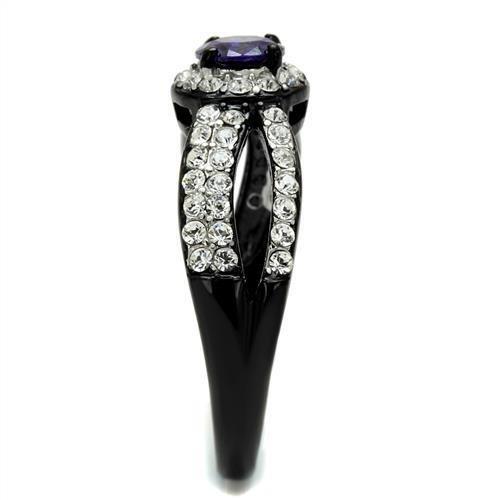 TK2653 - Two-Tone IP Black (Ion Plating) Stainless Steel Ring with AAA Grade CZ  in Tanzanite-3
