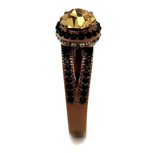 TK2654 - IP Coffee light Stainless Steel Ring with Top Grade Crystal  in Light Smoked-3