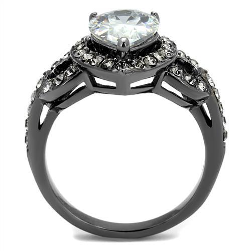 TK2655 - IP Light Black  (IP Gun) Stainless Steel Ring with AAA Grade CZ  in Clear-2