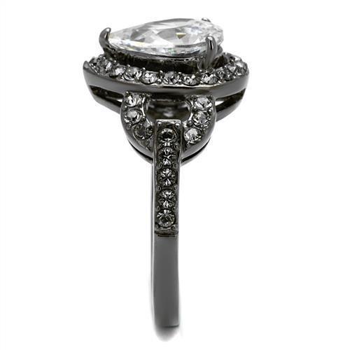 TK2655 - IP Light Black  (IP Gun) Stainless Steel Ring with AAA Grade CZ  in Clear-3