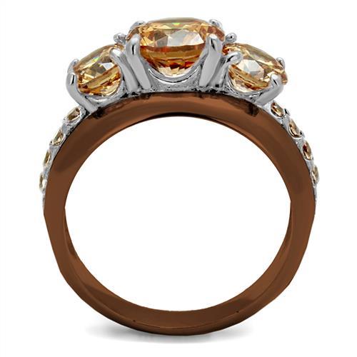 TK2656 - Two Tone IP Light Brown (IP Light coffee) Stainless Steel Ring with AAA Grade CZ  in Champagne-2
