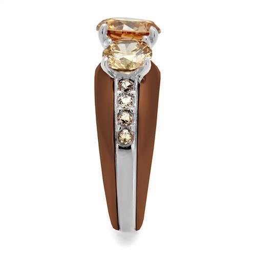 TK2656 - Two Tone IP Light Brown (IP Light coffee) Stainless Steel Ring with AAA Grade CZ  in Champagne-3