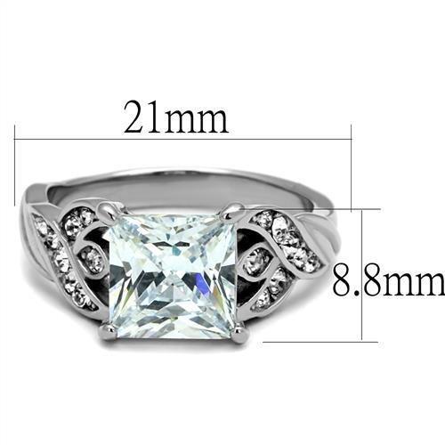 TK2657 - High polished (no plating) Stainless Steel Ring with AAA Grade CZ  in Clear-1