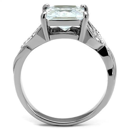TK2657 - High polished (no plating) Stainless Steel Ring with AAA Grade CZ  in Clear-2