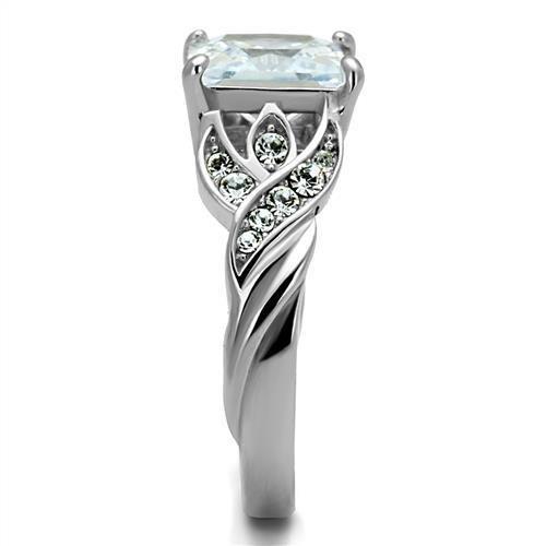TK2657 - High polished (no plating) Stainless Steel Ring with AAA Grade CZ  in Clear-3