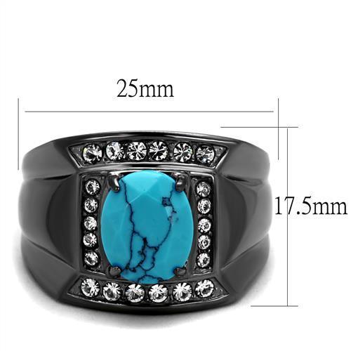 TK2662 - IP Light Black  (IP Gun) Stainless Steel Ring with Synthetic Turquoise in Sea Blue-1