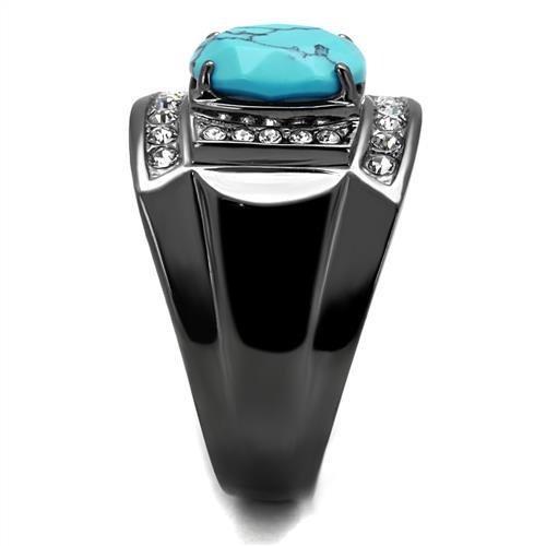 TK2662 - IP Light Black  (IP Gun) Stainless Steel Ring with Synthetic Turquoise in Sea Blue-3