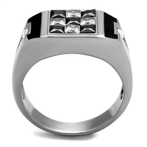 TK2663 - High polished (no plating) Stainless Steel Ring with AAA Grade CZ  in Jet-2