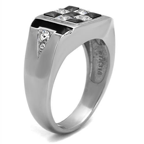 TK2663 - High polished (no plating) Stainless Steel Ring with AAA Grade CZ  in Jet-3