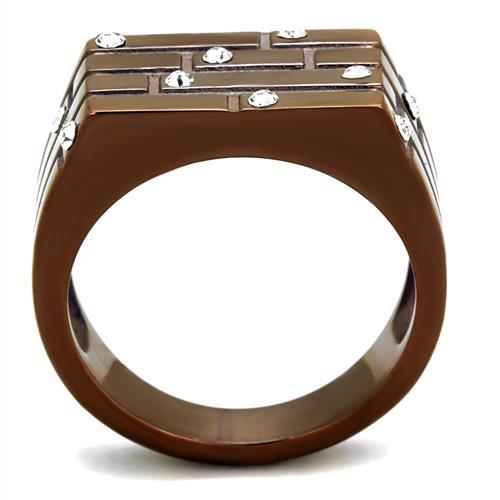 TK2664 - IP Coffee light Stainless Steel Ring with Top Grade Crystal  in Clear-2