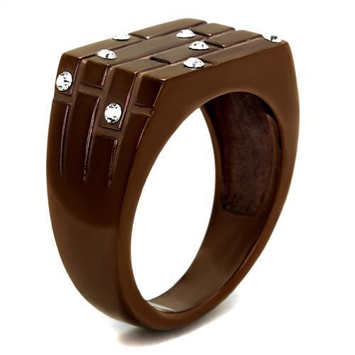 TK2664 - IP Coffee light Stainless Steel Ring with Top Grade Crystal  in Clear-3