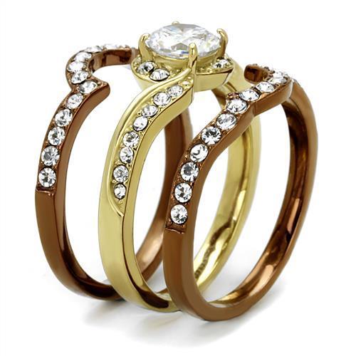 TK2669 - IP Gold & IP Light Brown (IP Light coffee) Stainless Steel Ring with AAA Grade CZ  in Clear-3