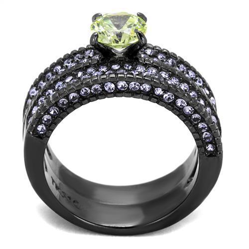 TK2672 - IP Light Black  (IP Gun) Stainless Steel Ring with AAA Grade CZ  in Apple Green color-2