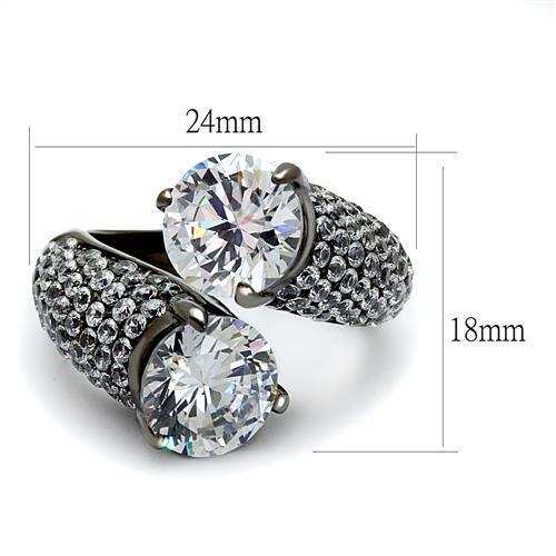 TK2674 - IP Light Black  (IP Gun) Stainless Steel Ring with AAA Grade CZ  in Clear-1