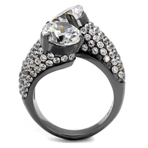 TK2674 - IP Light Black  (IP Gun) Stainless Steel Ring with AAA Grade CZ  in Clear-2