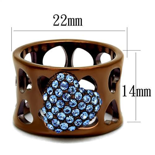 TK2676 - IP Coffee light Stainless Steel Ring with Top Grade Crystal  in Aquamarine-1