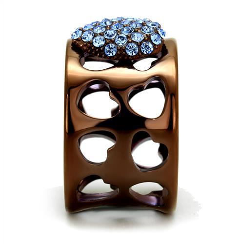 TK2676 - IP Coffee light Stainless Steel Ring with Top Grade Crystal  in Aquamarine-2
