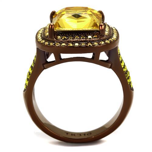 TK2677 - IP Coffee light Stainless Steel Ring with AAA Grade CZ  in Topaz-2