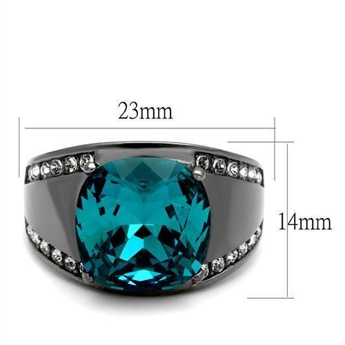 TK2678 - IP Light Black  (IP Gun) Stainless Steel Ring with Top Grade Crystal  in Blue Zircon-1