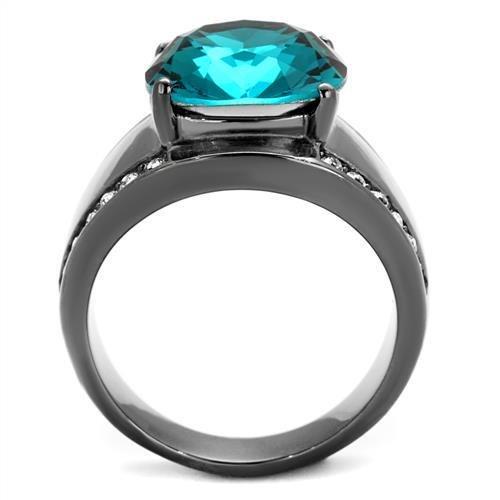 TK2678 - IP Light Black  (IP Gun) Stainless Steel Ring with Top Grade Crystal  in Blue Zircon-2