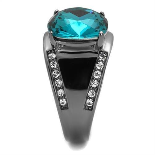 TK2678 - IP Light Black  (IP Gun) Stainless Steel Ring with Top Grade Crystal  in Blue Zircon-3