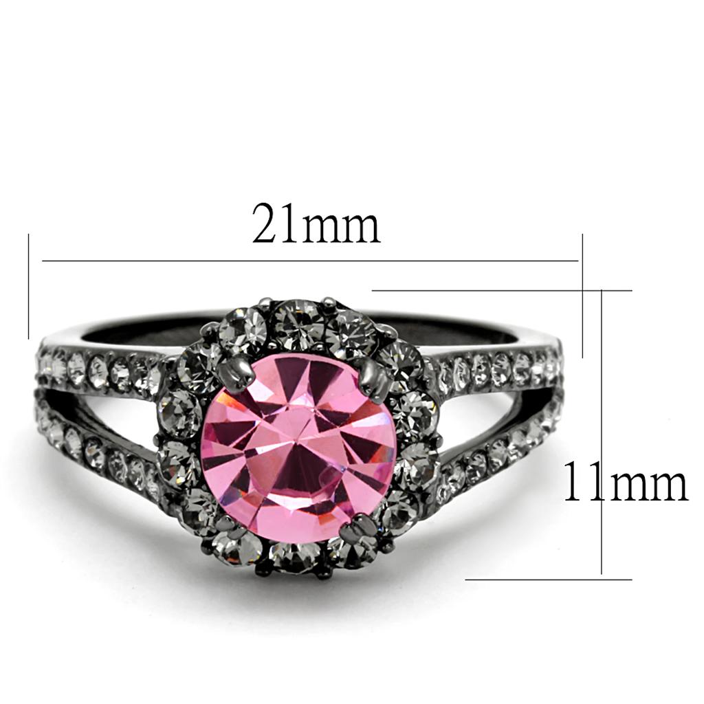 TK2680 - IP Light Black  (IP Gun) Stainless Steel Ring with Top Grade Crystal  in Light Rose-1