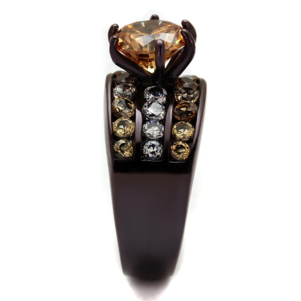 TK2681 - IP Dark Brown (IP coffee) Stainless Steel Ring with AAA Grade CZ  in Champagne-3