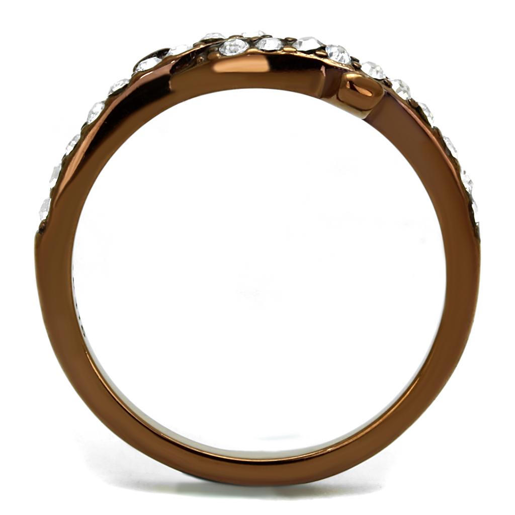 TK2687 - IP Coffee light Stainless Steel Ring with Top Grade Crystal  in Clear-2