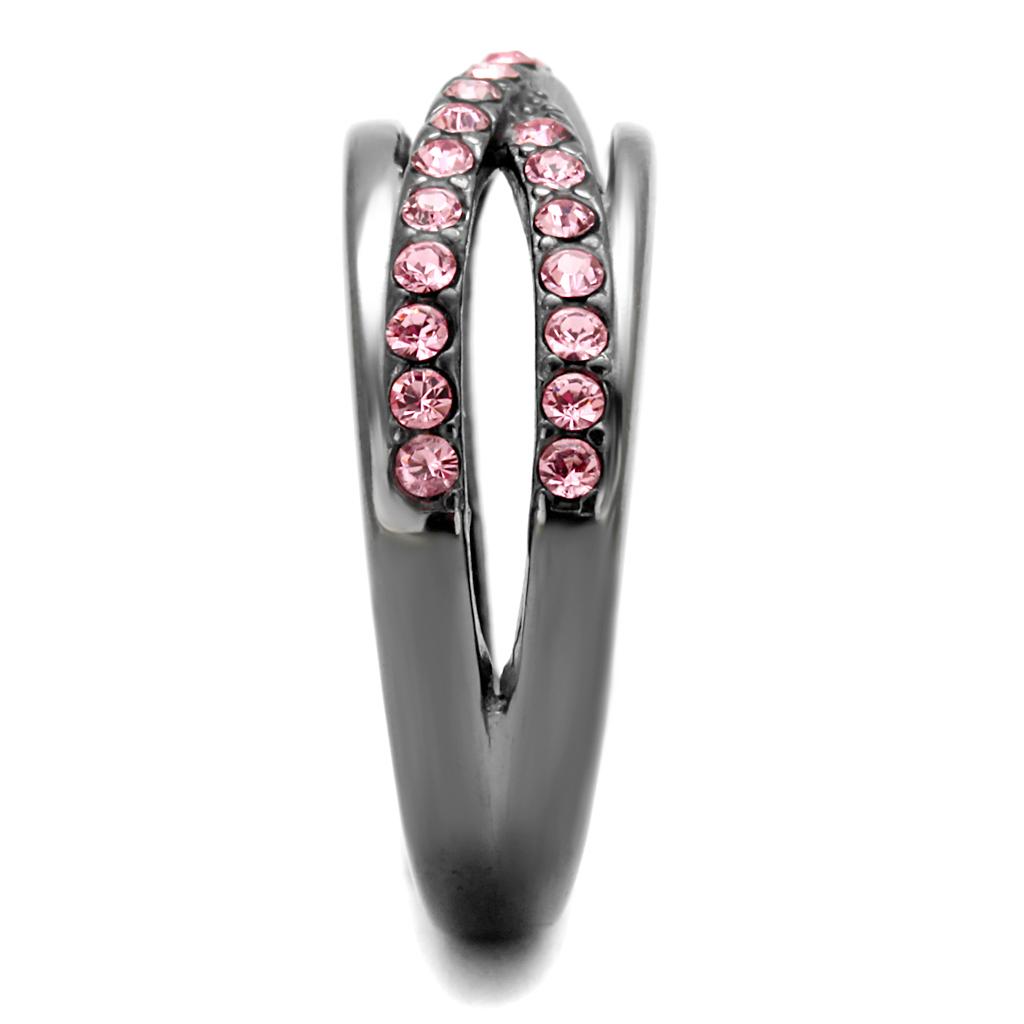 TK2688 - IP Light Black  (IP Gun) Stainless Steel Ring with Top Grade Crystal  in Light Peach-3