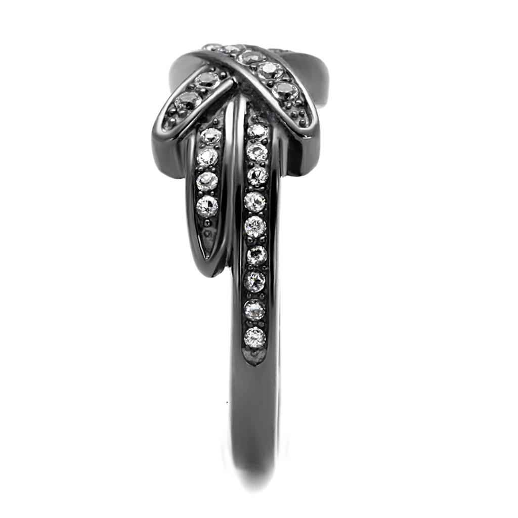 TK2689 - IP Light Black  (IP Gun) Stainless Steel Ring with AAA Grade CZ  in Clear-3