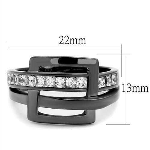 TK2690 - IP Light Black  (IP Gun) Stainless Steel Ring with AAA Grade CZ  in Clear-1
