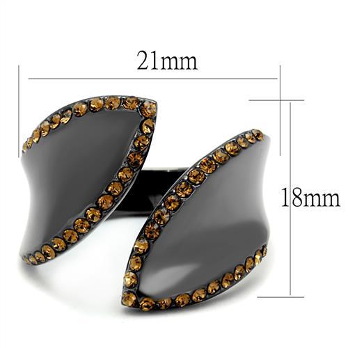 TK2692 - IP Light Black  (IP Gun) Stainless Steel Ring with Top Grade Crystal  in Smoked Quartz-1