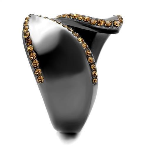 TK2692 - IP Light Black  (IP Gun) Stainless Steel Ring with Top Grade Crystal  in Smoked Quartz-3