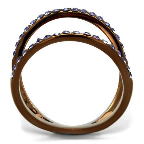 TK2693 - IP Coffee light Stainless Steel Ring with Top Grade Crystal  in Tanzanite-2